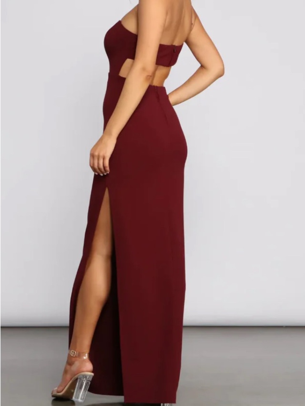 Strapless Burgundy Cutout Side-Slit Maxi Dress - NWT - Size L (US)